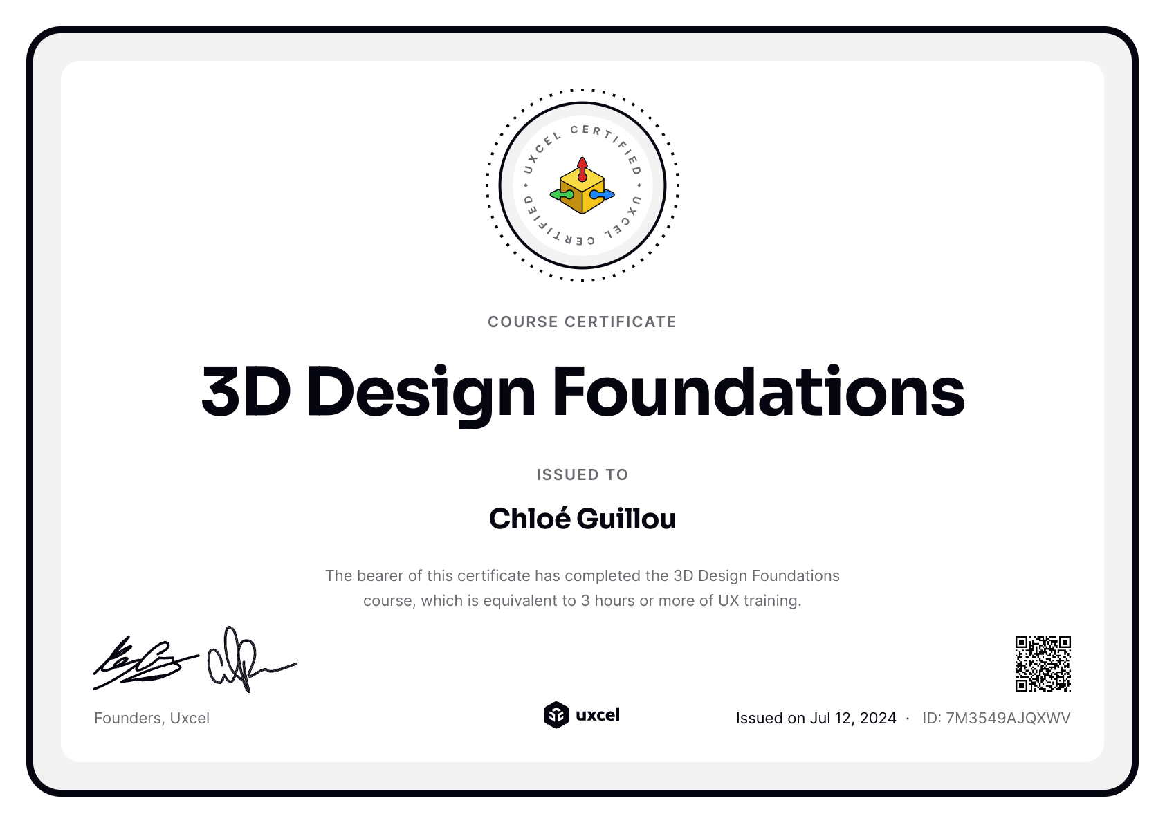 Chloé Guillou's certificate